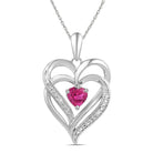 Sterling Silver Round Lab - Created Pink Sapphire Double Heart Pendant 0.01 Cttw - Splendid Jewellery