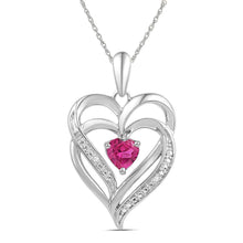 Load image into Gallery viewer, Sterling Silver Round Lab - Created Pink Sapphire Double Heart Pendant 0.01 Cttw - Splendid Jewellery