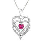 Sterling Silver Round Lab - Created Pink Sapphire Double Heart Pendant 0.01 Cttw - Splendid Jewellery