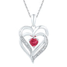 Sterling Silver Round Lab - Created Ruby & Heart Pendant . 0.01 Cttw - Splendid Jewellery