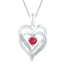 Load image into Gallery viewer, Sterling Silver Round Lab - Created Ruby &amp; Heart Pendant . 0.01 Cttw - Splendid Jewellery
