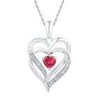 Sterling Silver Round Lab - Created Ruby & Heart Pendant . 0.01 Cttw - Splendid Jewellery