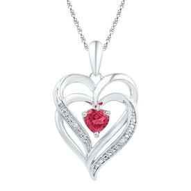 Sterling Silver Round Lab - Created Ruby & Heart Pendant . 0.01 Cttw - Splendid Jewellery