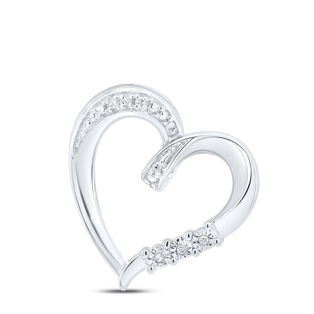 Sterling Silver Round Diamond Sterling Silver Womens Heart Pendant . 0.03 Cttw - Splendid Jewellery