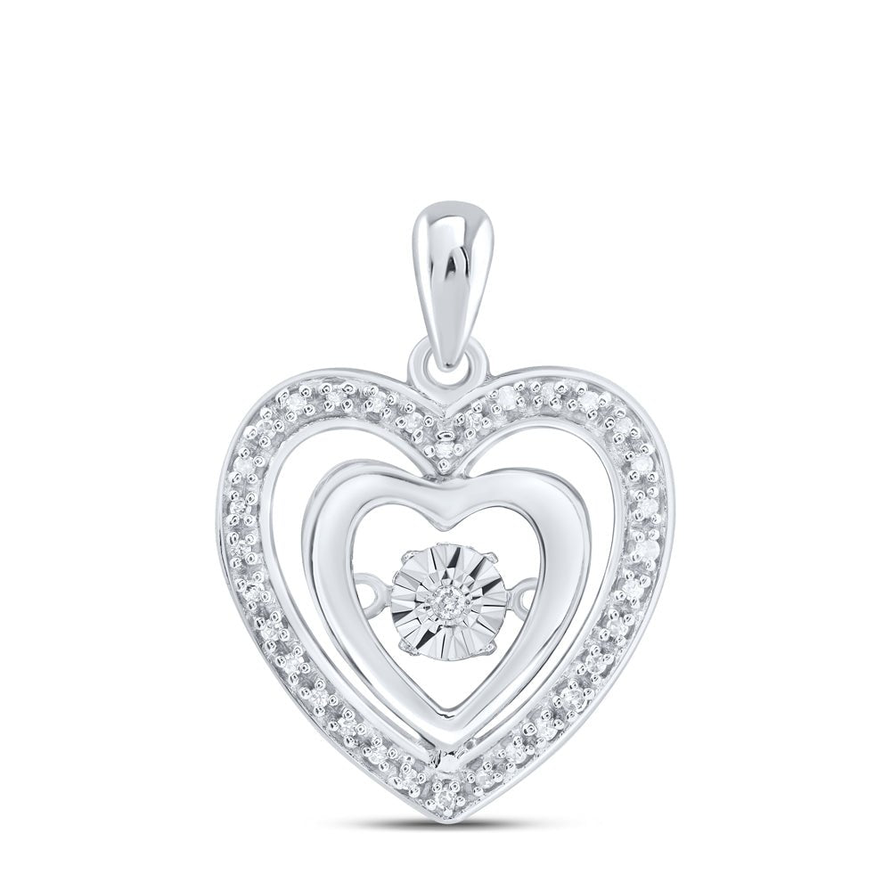 Sterling Silver Round Diamond Heart Pendant 1/10 Cttw - Splendid Jewellery