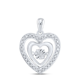 Sterling Silver Round Diamond Heart Pendant 1/10 Cttw - Splendid Jewellery