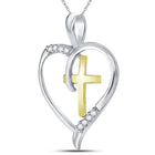 Sterling Silver Round Diamond Sterling Silver Womens Heart & Cross Two - Tone Pendant 1/20 Cttw - Splendid Jewellery