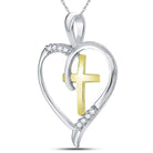 Sterling Silver Round Diamond Sterling Silver Womens Heart & Cross Two - Tone Pendant 1/20 Cttw - Splendid Jewellery