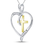 Sterling Silver Round Diamond Sterling Silver Womens Heart & Cross Two - Tone Pendant 1/20 Cttw - Splendid Jewellery