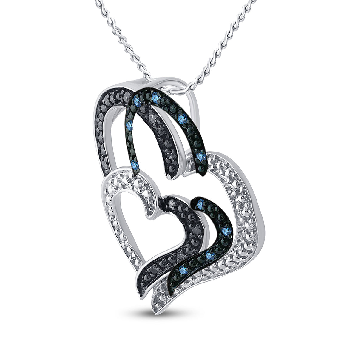 Sterling Silver Womens Blue Color Enhanced Diamond Heart Pendant 1/20 Cttw - Splendid Jewellery