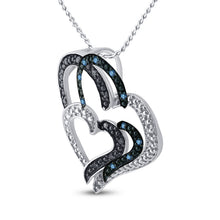 Load image into Gallery viewer, Sterling Silver Womens Blue Color Enhanced Diamond Heart Pendant 1/20 Cttw - Splendid Jewellery