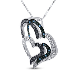 Sterling Silver Womens Blue Color Enhanced Diamond Heart Pendant 1/20 Cttw - Splendid Jewellery