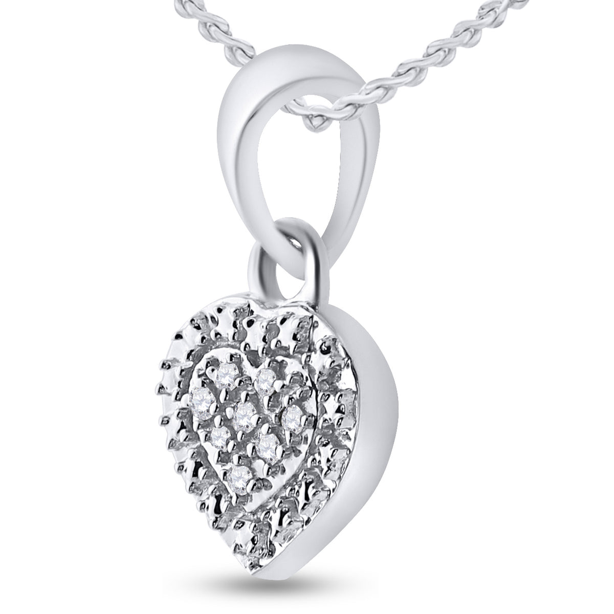 Sterling Silver Round Diamond Sterling Silver Womens Small Heart Pendant . 0.03 Cttw - Splendid Jewellery