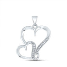 Sterling Silver Round Diamond Sterling Silver Womens Double Heart Pendant 1/10 Cttw - Splendid Jewellery