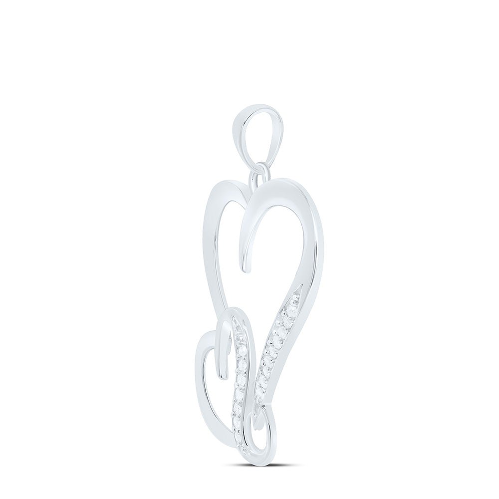 Sterling Silver Round Diamond Sterling Silver Womens Double Heart Pendant 1/10 Cttw - Splendid Jewellery