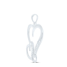 Load image into Gallery viewer, Sterling Silver Round Diamond Sterling Silver Womens Double Heart Pendant 1/10 Cttw - Splendid Jewellery