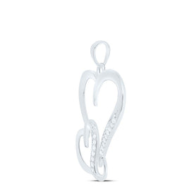 Sterling Silver Round Diamond Sterling Silver Womens Double Heart Pendant 1/10 Cttw - Splendid Jewellery