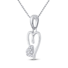 Sterling Silver Round Diamond Sterling Silver Womens Heart Pendant 1/20 Cttw - Splendid Jewellery