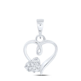 Sterling Silver Round Diamond Sterling Silver Womens Heart Pendant 1/20 Cttw - Splendid Jewellery