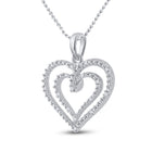 Sterling Silver Round Diamond Sterling Silver Womens Heart Pendant 1/20 Cttw - Splendid Jewellery