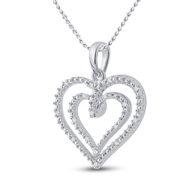 Sterling Silver Round Diamond Sterling Silver Womens Heart Pendant 1/20 Cttw - Splendid Jewellery