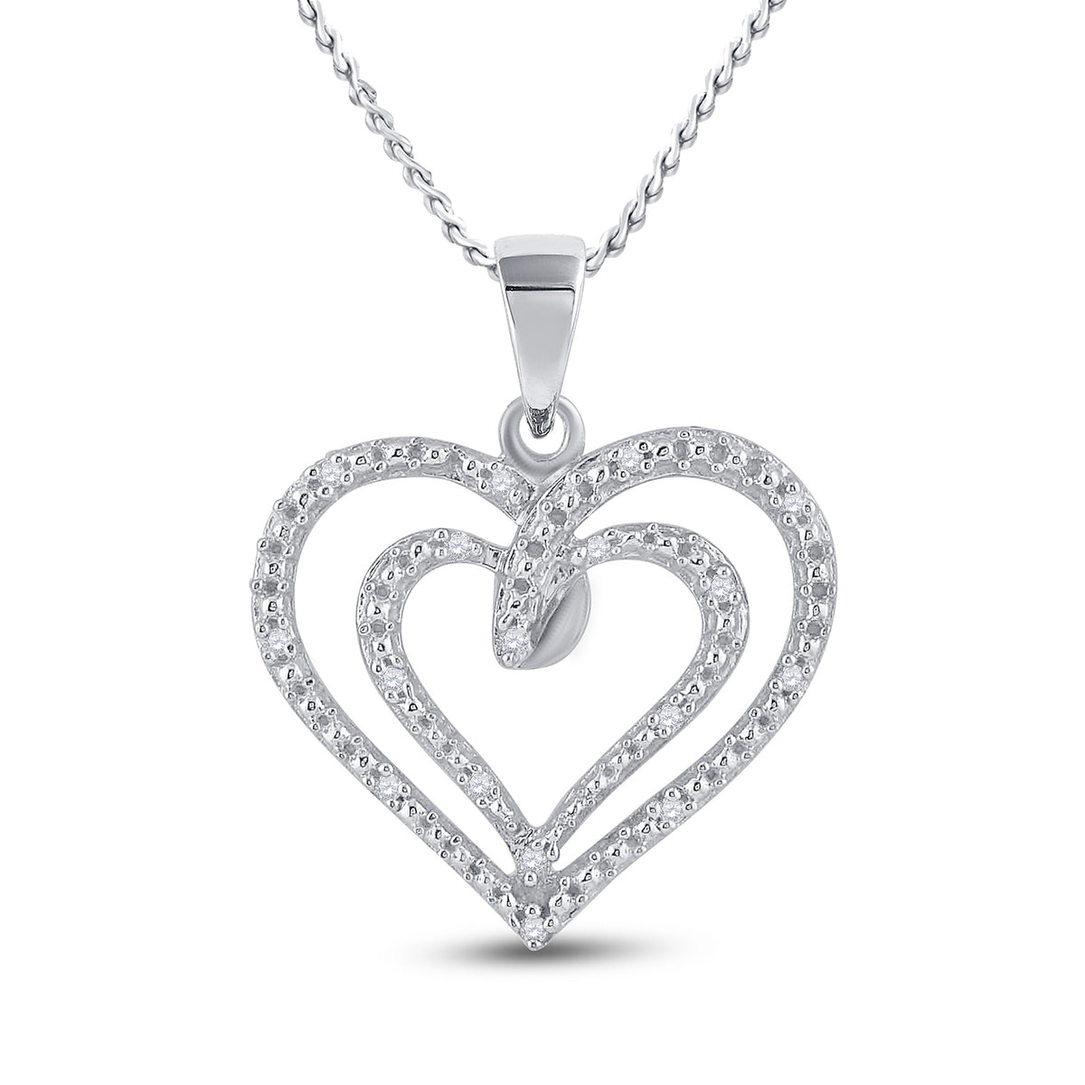 Sterling Silver Round Diamond Sterling Silver Womens Heart Pendant 1/20 Cttw - Splendid Jewellery