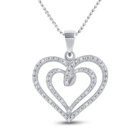 Sterling Silver Round Diamond Sterling Silver Womens Heart Pendant 1/20 Cttw - Splendid Jewellery