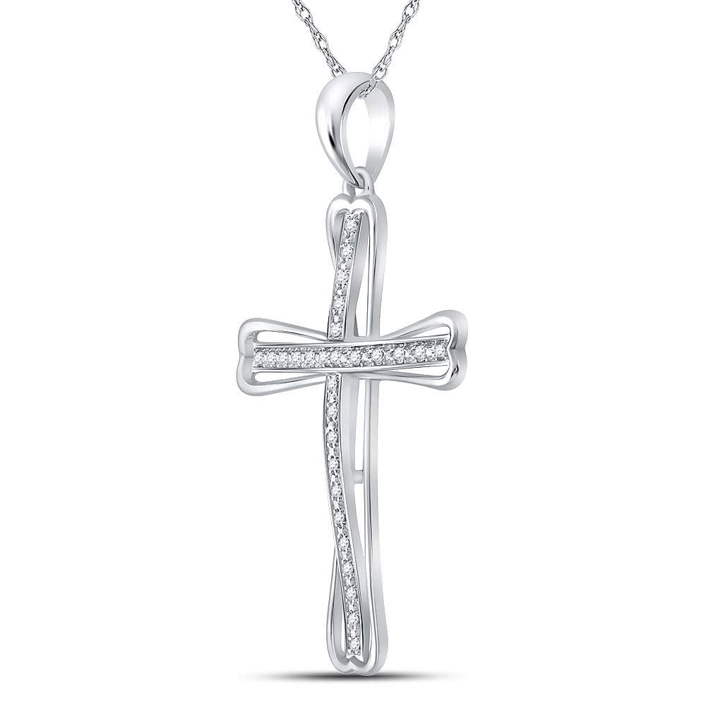 Sterling Silver Round Diamond Sterling Silver Womens Cross Pendant 1/10 Cttw - Splendid Jewellery