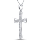 Sterling Silver Round Diamond Sterling Silver Womens Cross Pendant 1/10 Cttw - Splendid Jewellery