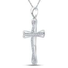 Load image into Gallery viewer, Sterling Silver Round Diamond Sterling Silver Womens Cross Pendant 1/10 Cttw - Splendid Jewellery