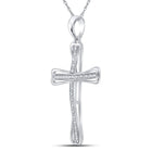 Sterling Silver Round Diamond Sterling Silver Womens Cross Pendant 1/10 Cttw - Splendid Jewellery