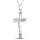 Sterling Silver Round Diamond Sterling Silver Womens Cross Pendant 1/10 Cttw - Splendid Jewellery