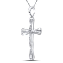 Load image into Gallery viewer, Sterling Silver Round Diamond Sterling Silver Womens Cross Pendant 1/10 Cttw - Splendid Jewellery