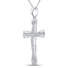 Sterling Silver Round Diamond Sterling Silver Womens Cross Pendant 1/10 Cttw - Splendid Jewellery