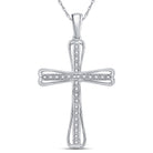 Sterling Silver Round Diamond Sterling Silver Womens Cross Pendant 1/10 Cttw - Splendid Jewellery
