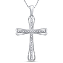 Load image into Gallery viewer, Sterling Silver Round Diamond Sterling Silver Womens Cross Pendant 1/10 Cttw - Splendid Jewellery