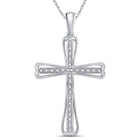 Sterling Silver Round Diamond Sterling Silver Womens Cross Pendant 1/10 Cttw - Splendid Jewellery