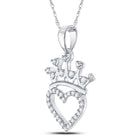 Sterling Silver Round Diamond Sterling Silver Womens Heart Pendant 1/10 Cttw - Splendid Jewellery