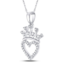 Sterling Silver Round Diamond Sterling Silver Womens Heart Pendant 1/10 Cttw - Splendid Jewellery