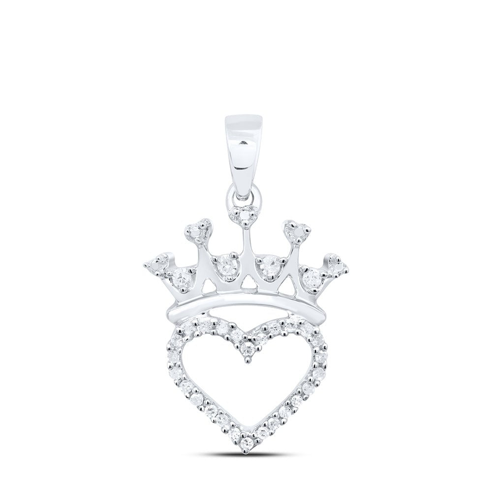 Sterling Silver Round Diamond Sterling Silver Womens Heart Pendant 1/10 Cttw - Splendid Jewellery