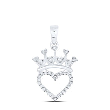 Load image into Gallery viewer, Sterling Silver Round Diamond Sterling Silver Womens Heart Pendant 1/10 Cttw - Splendid Jewellery