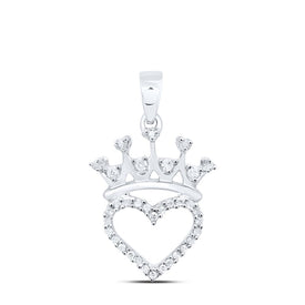Sterling Silver Round Diamond Sterling Silver Womens Heart Pendant 1/10 Cttw - Splendid Jewellery