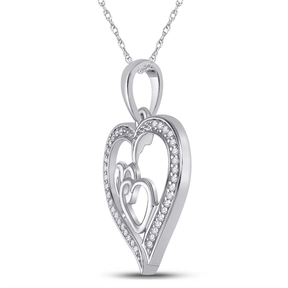 Sterling Silver Round Diamond Sterling Silver Womens Triple Heart Outline Pendant 1/8 Cttw - Splendid Jewellery