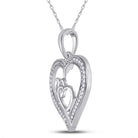 Sterling Silver Round Diamond Sterling Silver Womens Triple Heart Outline Pendant 1/8 Cttw - Splendid Jewellery