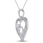 Sterling Silver Round Diamond Sterling Silver Womens Triple Heart Outline Pendant 1/8 Cttw - Splendid Jewellery