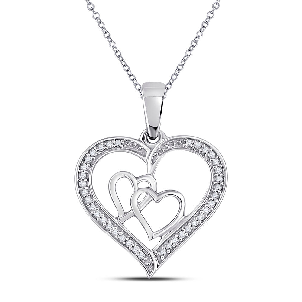 Sterling Silver Round Diamond Sterling Silver Womens Triple Heart Outline Pendant 1/8 Cttw - Splendid Jewellery