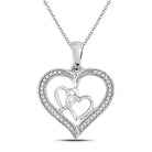 Sterling Silver Round Diamond Sterling Silver Womens Triple Heart Outline Pendant 1/8 Cttw - Splendid Jewellery