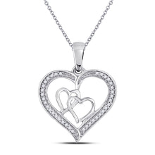 Load image into Gallery viewer, Sterling Silver Round Diamond Sterling Silver Womens Triple Heart Outline Pendant 1/8 Cttw - Splendid Jewellery