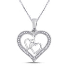 Sterling Silver Round Diamond Sterling Silver Womens Triple Heart Outline Pendant 1/8 Cttw - Splendid Jewellery