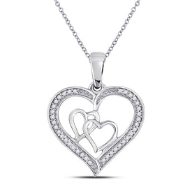 Sterling Silver Round Diamond Sterling Silver Womens Triple Heart Outline Pendant 1/8 Cttw - Splendid Jewellery